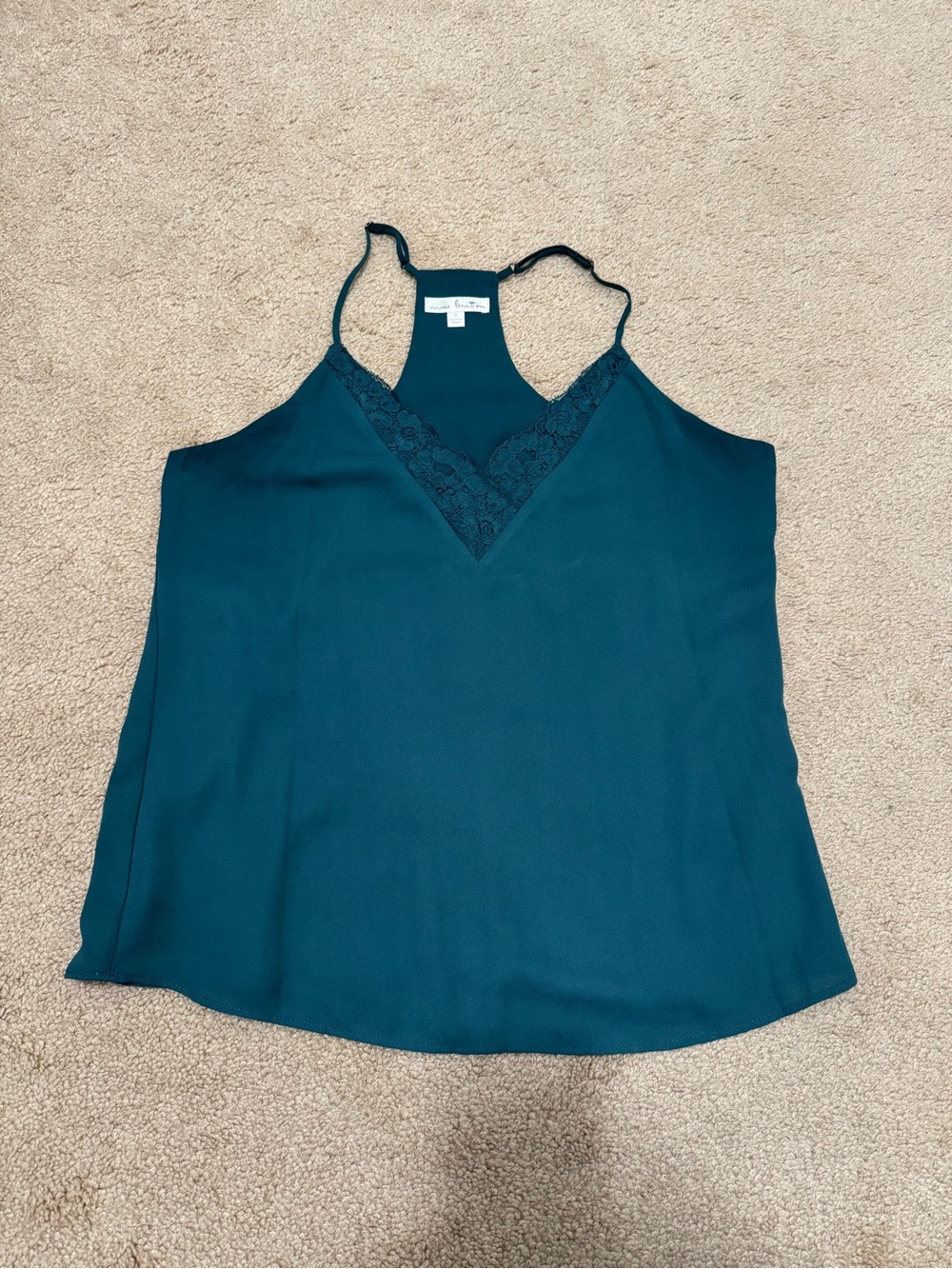 nine britton Teal Lace-Trim Racerback Cami